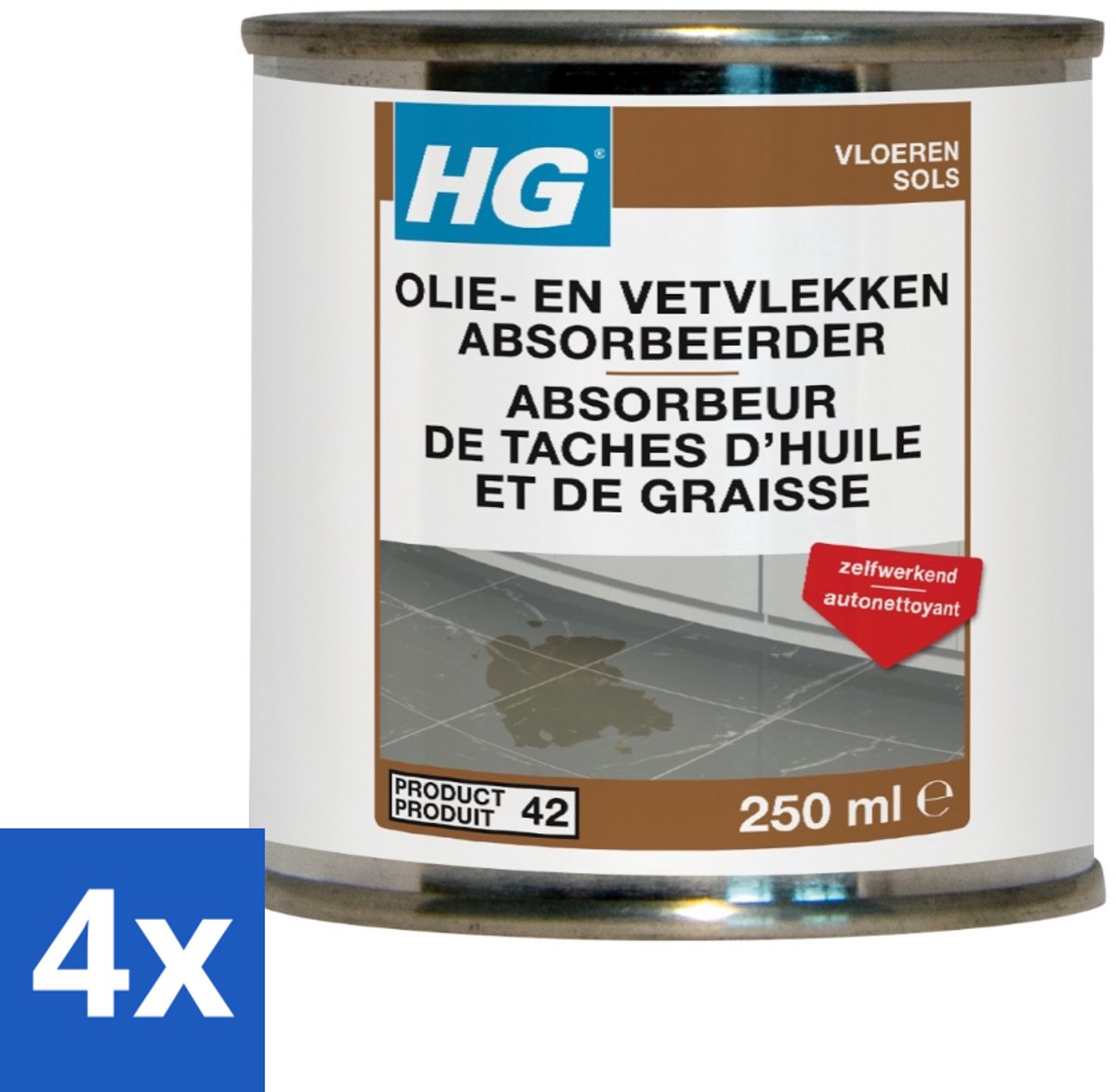 4 x HG Natuursteen Olie & Vetvlekken Absorbeerder 250 ml - Olievlekken Verwijderen - Vetvlekken Verwijderen - Natuursteen Reiniging - Vloeren Schoonmaken - Plavuizen Schoonmaken
