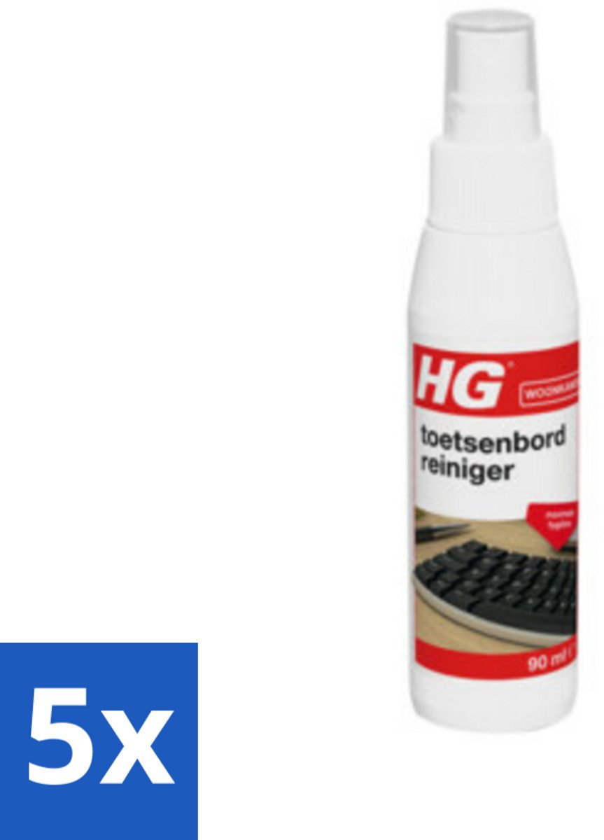 5 x HG - Toetsenbordreiniger - Maximale Hygiëne - Reinigt Snel & Effectief - 90 ml - Toetsenbord Reinigen - Toetsenbord Reiniger - Toetsenbord Schoonmaken - Toetsenbord Hygiëne - Toetsenbord Reinigen Zonder Schade