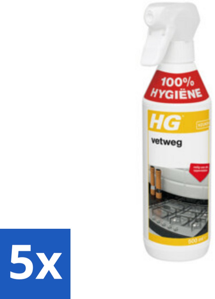 5 x HG - Vetweg - Maximale Reinigingskracht - 500 ml - Voordeelverpakking - 5 stuks