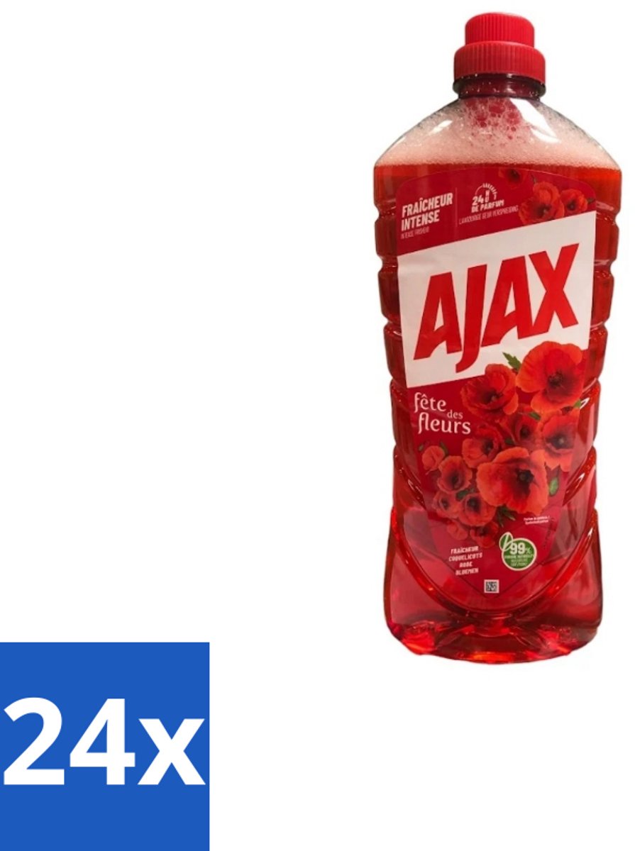Ajax – Allesreiniger – Rode Bloemen – 1,25 L - Voordeelverpakking - 24 stuks