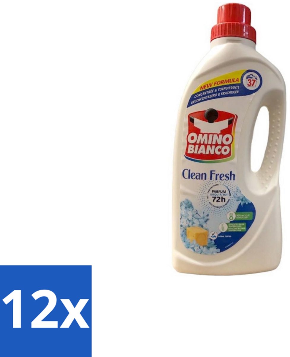 Omino Bianco – Vloeibaar Wasmiddel – Clean Fresh – 1000 ml - Voordeelverpakking - 12 stuks