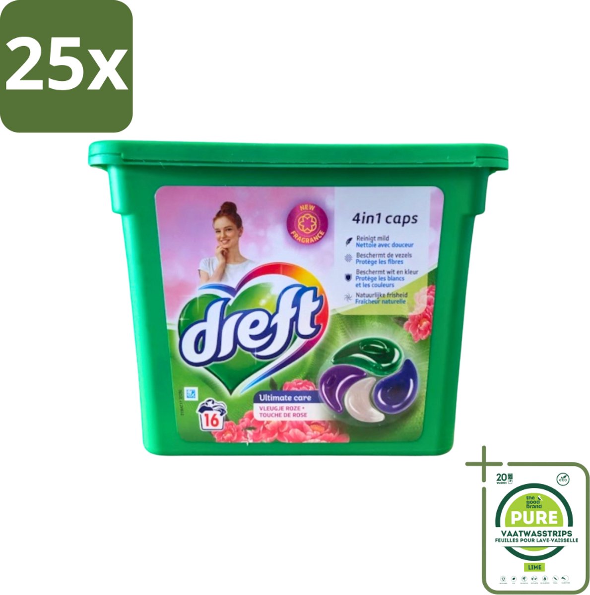 25 x Dreft - Wasmiddelcapsules 4in1 - Witte en Gekleurde Was - Vleugje Roze - 16 Wasbeurten - Grootverpakking - Wasmiddelcapsules - Wasmiddel - Waspoeder - Wasverzachter - Kleurbescherming