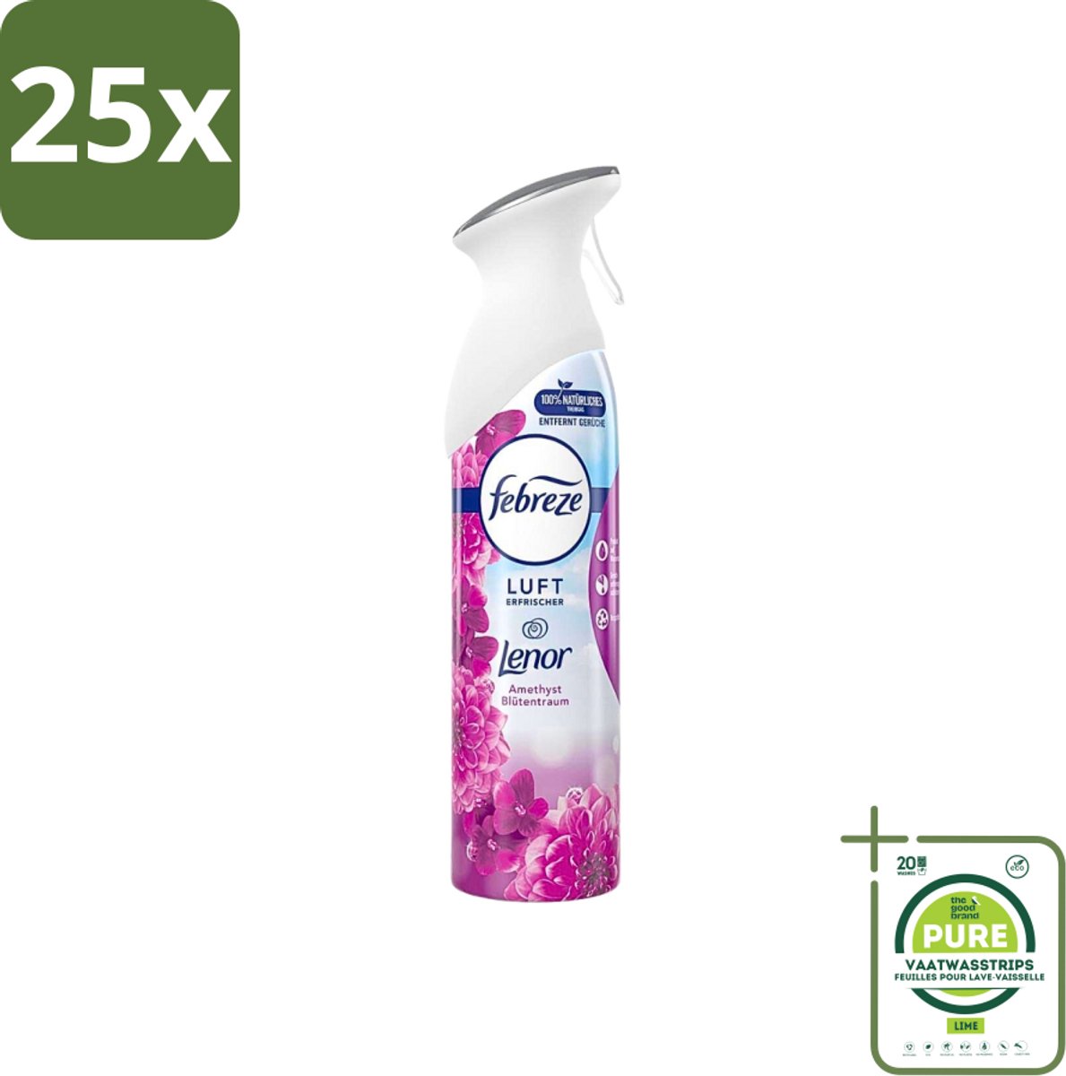 25 x Febreze Amethist Luchtverfrisser Spray - Frisse Bloemen Geur - 300ml - Grootverpakking - Luchtverfrisser - Geurverwijderaar - Febreze - Amethyst - Frisse Geur