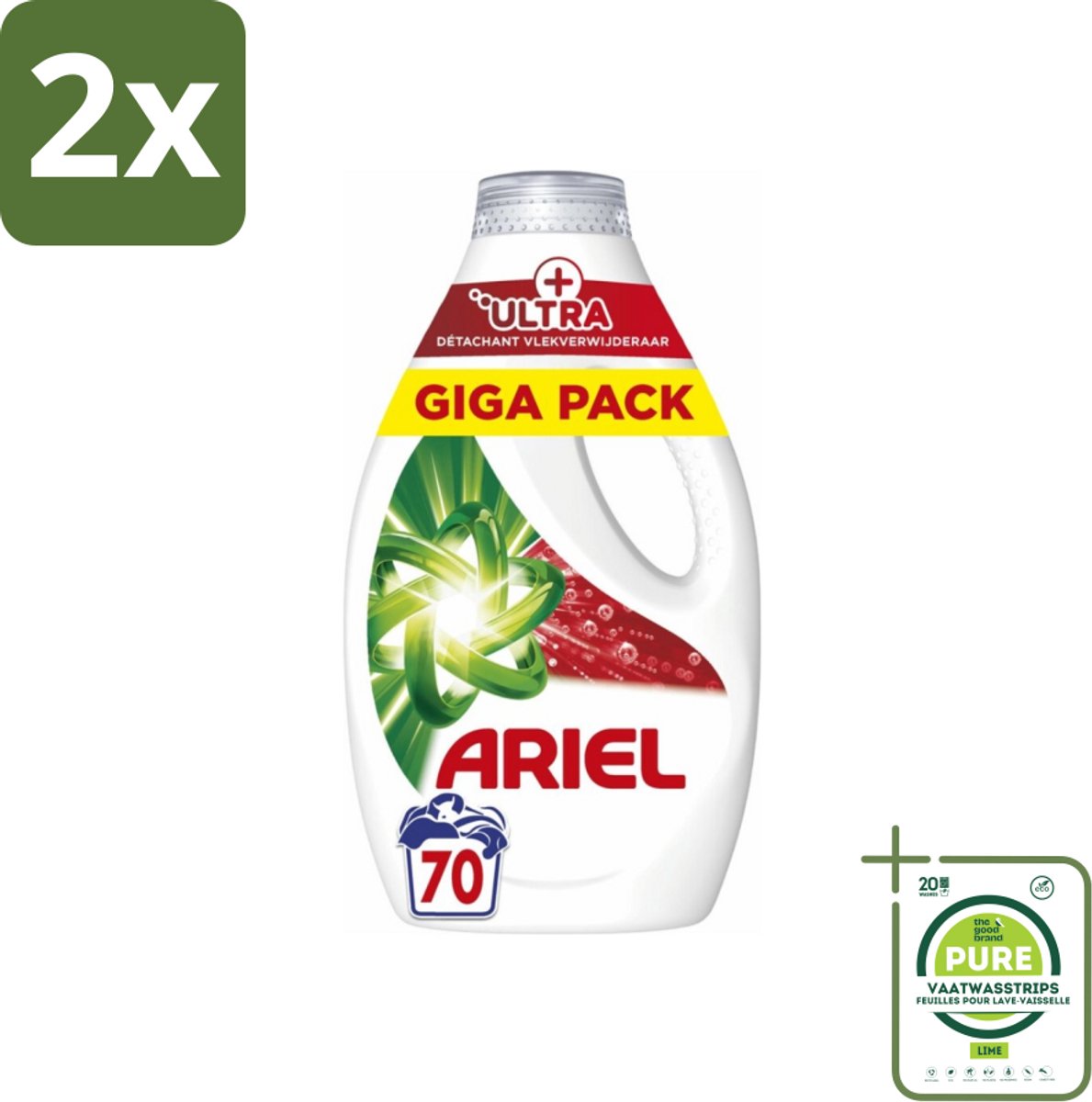 Ariel – Vloeibaar Wasmiddel – Ultra Vlekverwijderaar – 3150 ml – 70 wasbeurten - Voordeelverpakking - 2 stuks - Vlekverwijderaar - Wasmiddel