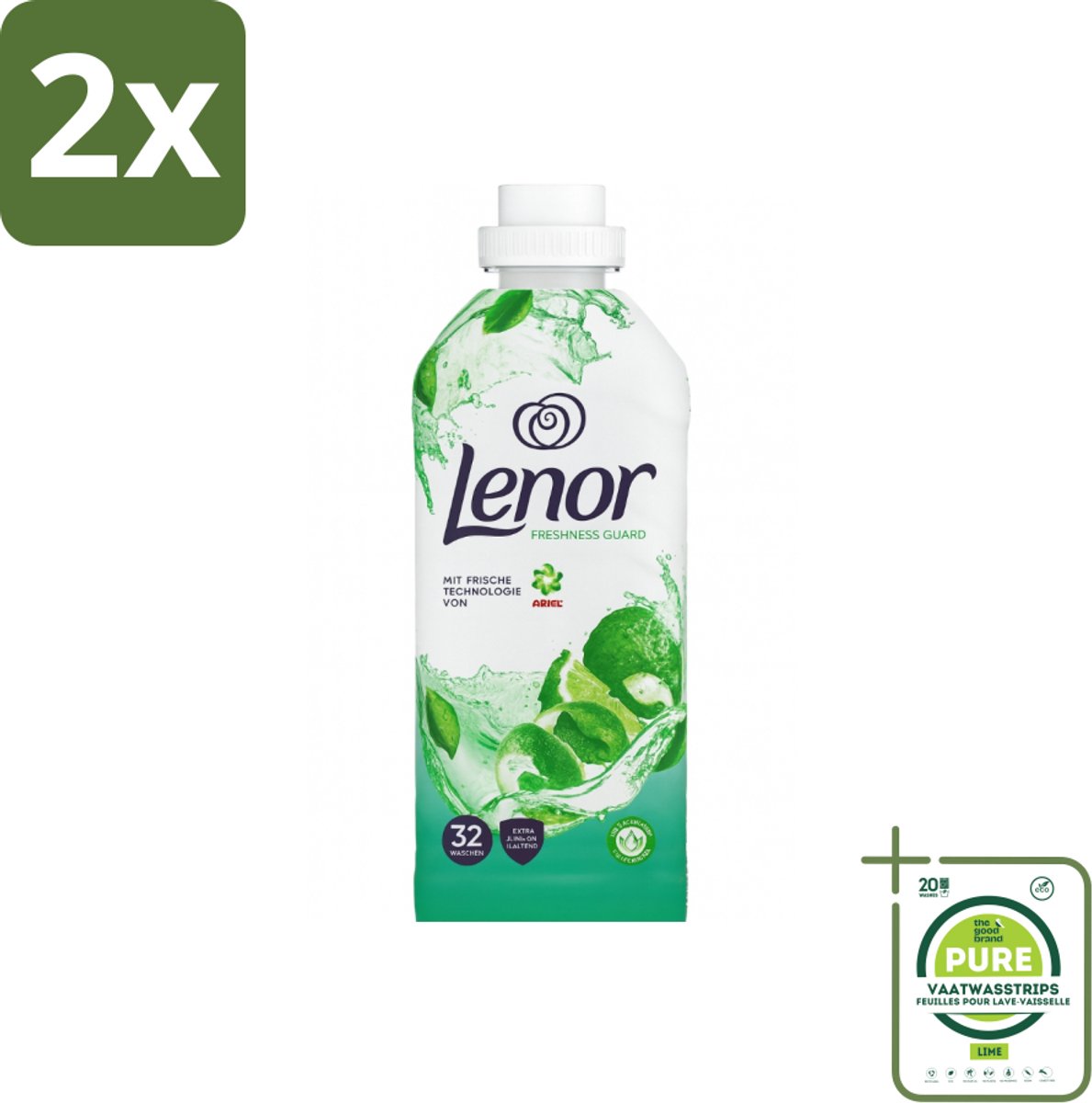 Lenor – Wasverzachter – Freshness Guard – 32 Wasbeurten – 800 ml - Voordeelverpakking - 2 stuks - Wasverzachter - Frisheid