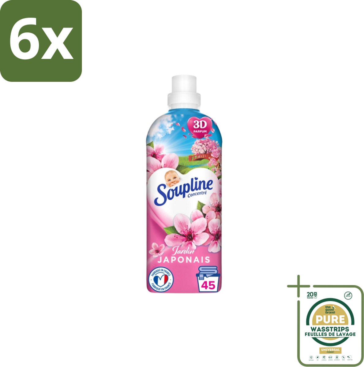 Soupline – Wasverzachter – Japanse Tuin – 950 ml - Voordeelverpakking - 6 stuks - Zachte wasgoed - Geur