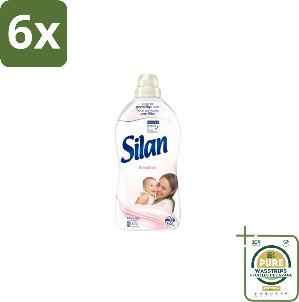 Silan – Wasverzachter – Sensitive – 1144 ml - Voordeelverpakking - 6 stuks - Hypoallergene - Huidvriendelijk