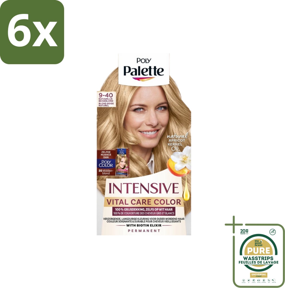 Poly Palette – Haarverf – 9-40 Natuurlijk Beigeblond – 115 ml - Voordeelverpakking - 6 stuks - Grijsdekking - Haarverzorging