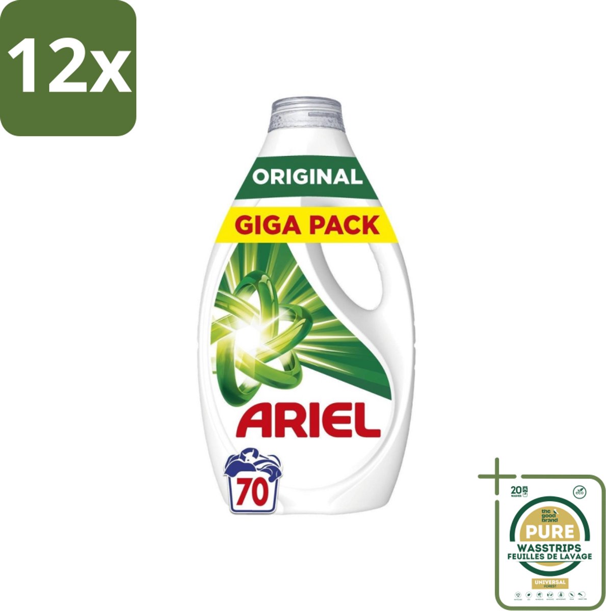 Ariel – Vloeibaar Wasmiddel – Original – 3150 ml – 70 wasbeurten - Voordeelverpakking - 12 stuks - Wasmiddel voor vlekken - Wasmiddel voor kleding