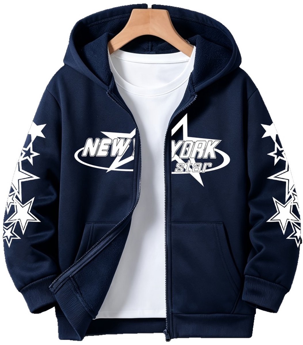 Currero Vest Jongens Met Rits Sweater Jongen Cardigan Gebreid Sweaters Hoodie Warme Trui Lange Mouw Donkerblauw 7-8 Jaar