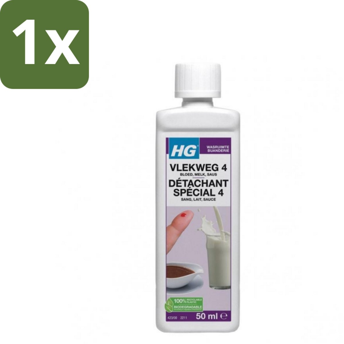 1 x HG - Wasruimte - Vlekweg 4 - Bloed, Melk, Saus - 50 ml - Vlekken Verwijderen - Bloedvlekken Verwijderen - Melk Vlekken Verwijderen - Saus Vlekken Verwijderen - Textiel Reinigen