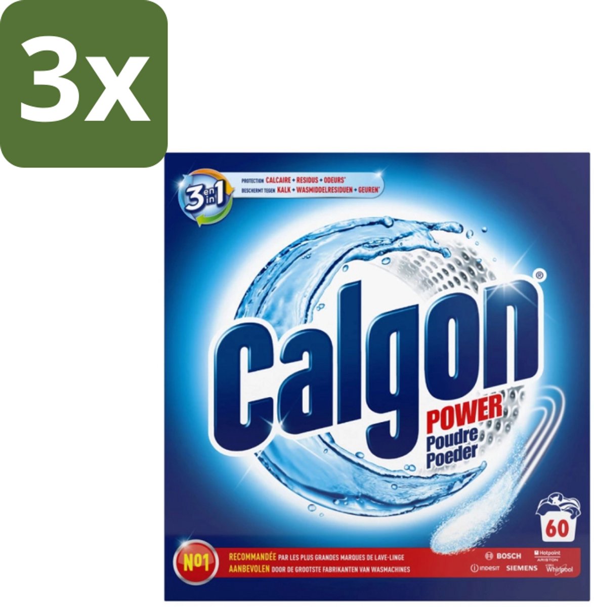 Calgon – Wasmachinereiniger Poeder – 3-in-1 Power Anti-Kalk – 60 doseringen - Bulkverpakking - 3 stuks