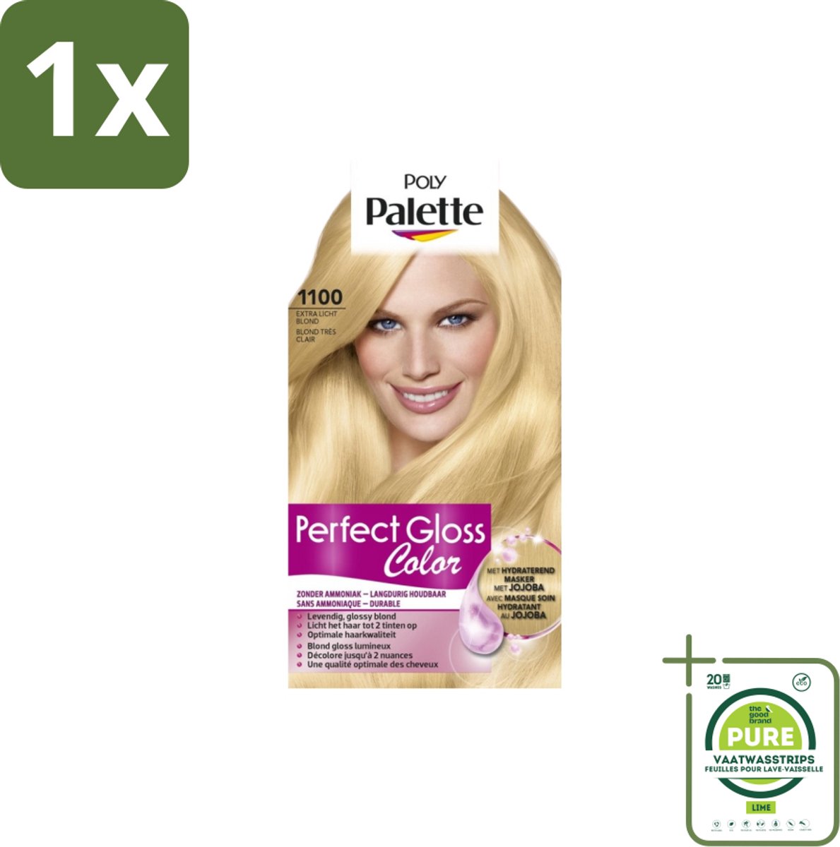 1 x Poly Palette – Haarverf – 1100 Extra Licht Blond – 115 ml - Semi-permanente Haarkleuring - Glanskleur - Haarkleur - Haarkleuringsmasker - Jojoba Masker