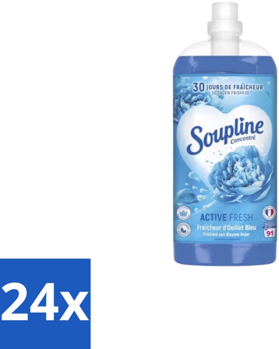 Soupline – Wasverzachter – Active Fresh Frisheid van Blauwe Anjer – 2 L - Voordeelverpakking - 24 stuks