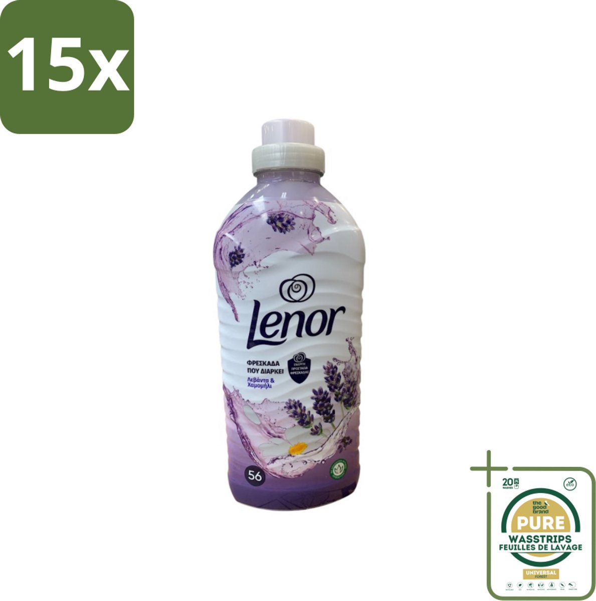 15 x Lenor – Wasverzachter – Lavender & Kamille – 56 Wasbeurten – 1176 ml - Grootverpakking - Wasverzachter - Lavendel - Kamille - Wasgeur - Wasverzachting