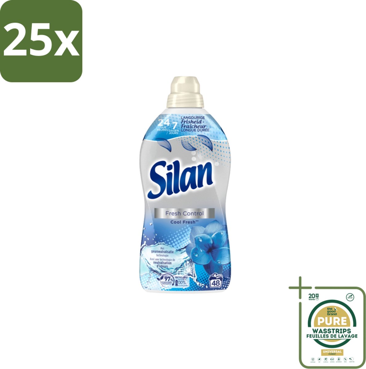 25 x Silan – Wasverzachter – Fresh Control Cool Fresh – 1056 ml - Grootverpakking - Wasverzachter - Frisheid - Kleding Verzorgen - Wasgoed Verzorgen - Koele Geur