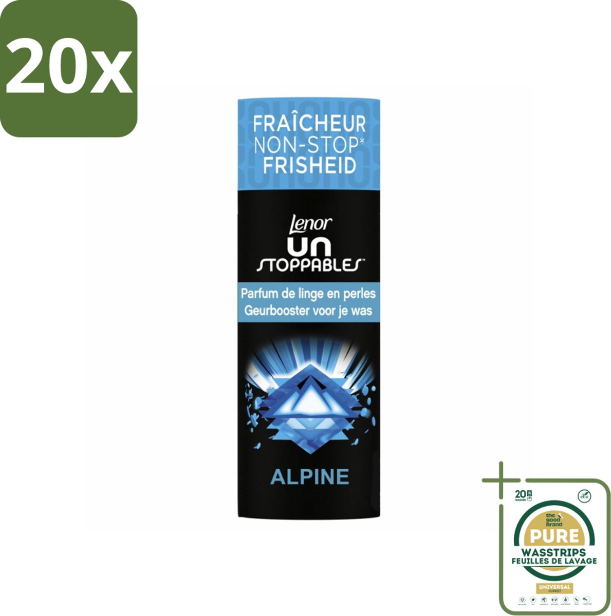 20 x Lenor Unstoppables – Geurbooster – Alpine – 19 Wasbeurten – 235 g - Grootverpakking - Geurbooster Wasgoed - Frisheid Wasgoed - Citrus Geur - Bloemen Geur - Kruiden Geur
