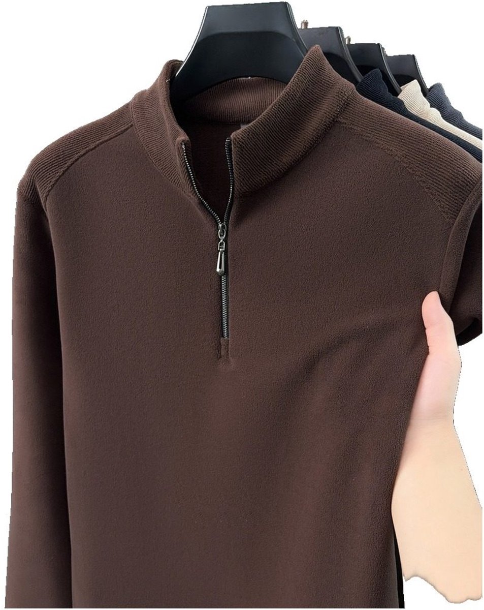 Currero Quarter Zip Heren Sweater Met Rits Jumper Quarterzip Hoodie Warme Trui Vest Lang Coltrui Bruin