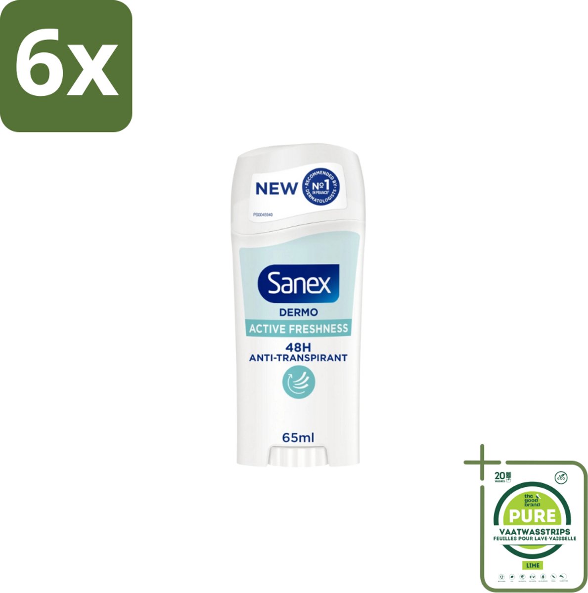 Sanex – Deodorant Stick – Dermo Active Freshness – 65 ml - Voordeelverpakking - 6 stuks - Deodorantstick - Frisheid