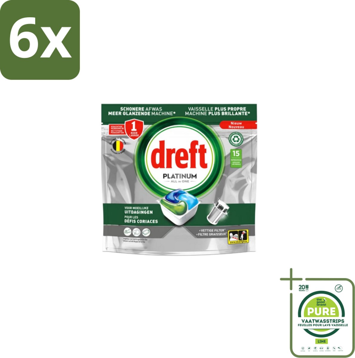Dreft – Vaatwascapsules – Platinum All-in-One – 15 Capsules - Voordeelverpakking - 6 stuks - Vaatwasmiddel - Vaatwascapsule