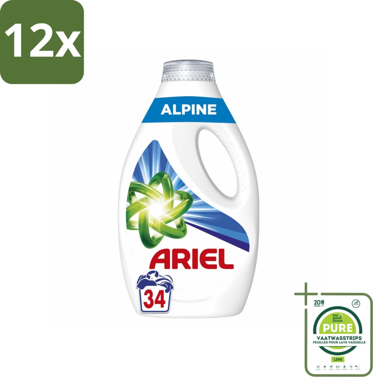 Ariel – Vloeibaar Wasmiddel – Alpine – 1530 ml – 34 wasbeurten - Voordeelverpakking - 12 stuks - Ariel Alpine - Vloeibaar wasmiddel