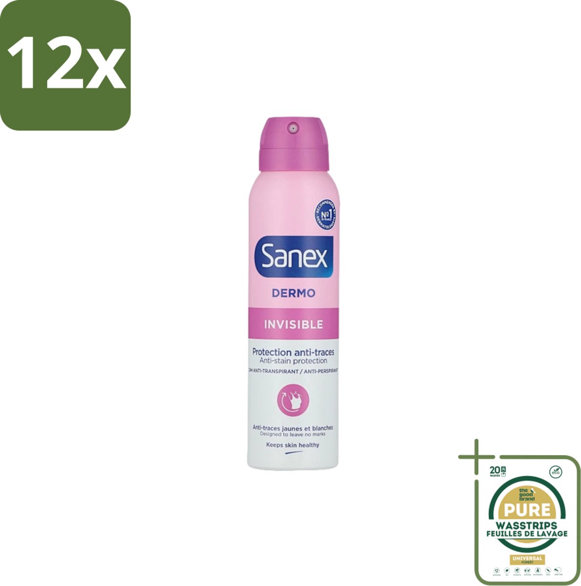 Sanex – Deodorant Spray – Dermo Invisible – 150 ml - Voordeelverpakking - 12 stuks - Transpiratieregulatie - Huidbescherming