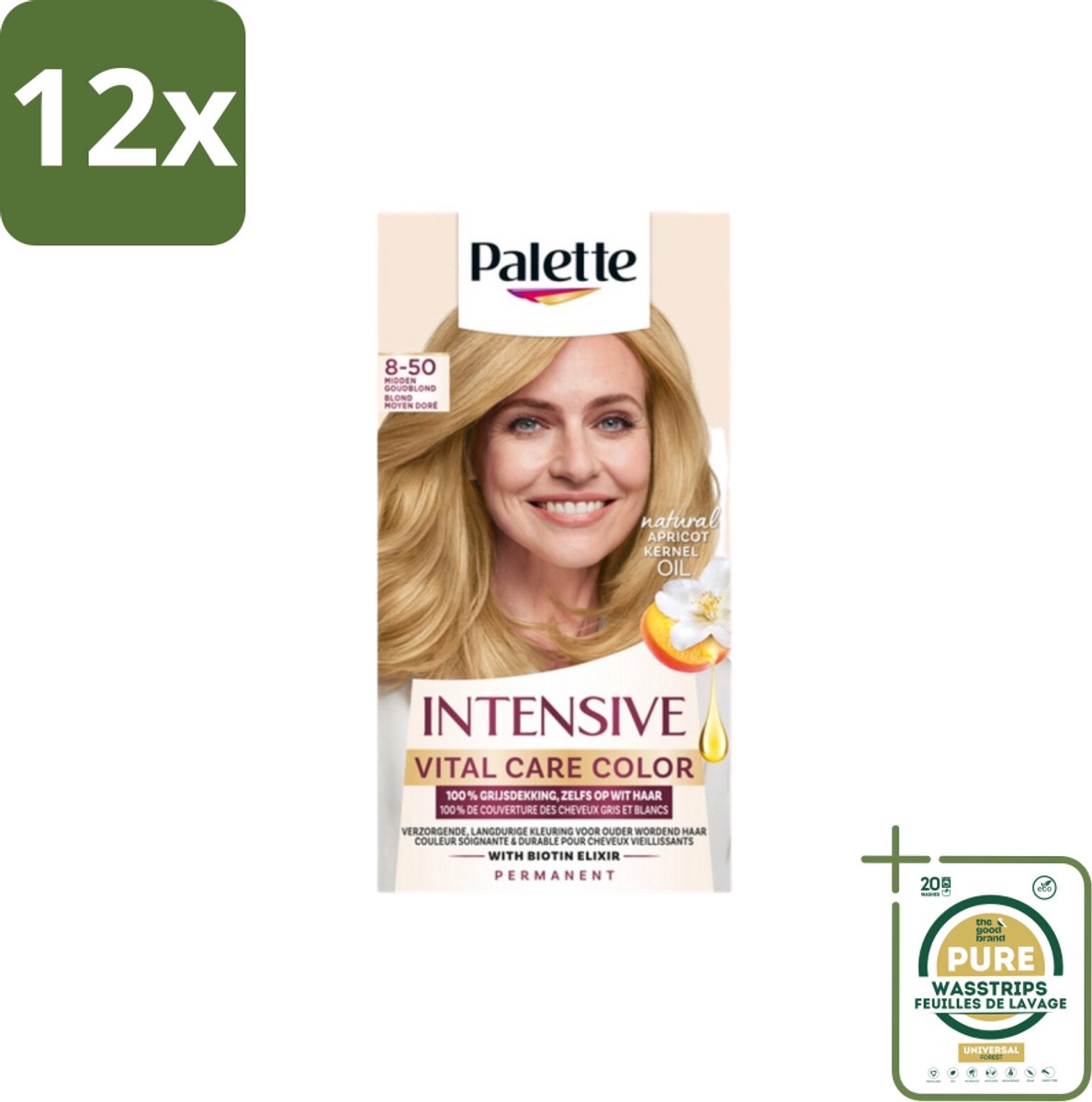 Poly Palette – Haarverf – 8-50 Midden Goudblond – 115 ml - Voordeelverpakking - 12 stuks - Grijsdekking - Midden goud