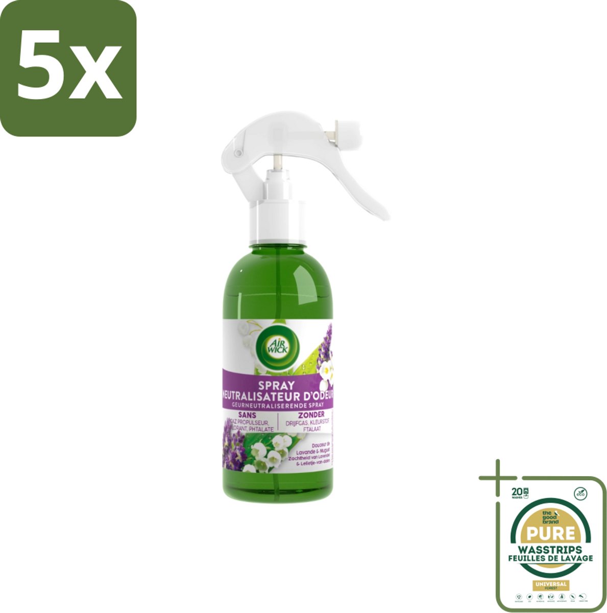 5 x Air Wick – Luchtverfrisser Spray – Active Fresh Lavendel & Lelie – 237 ml - Grootverpakking - Luchtverfrisser - Geur Neutraliseren - Natuurlijke Geur - Lavendel - Lelie