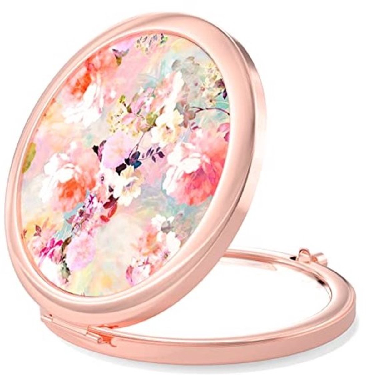 Compacte make-upspiegel met vergroting voor op reis - Draagbare handspiegel in roségoud voor vrouwen
