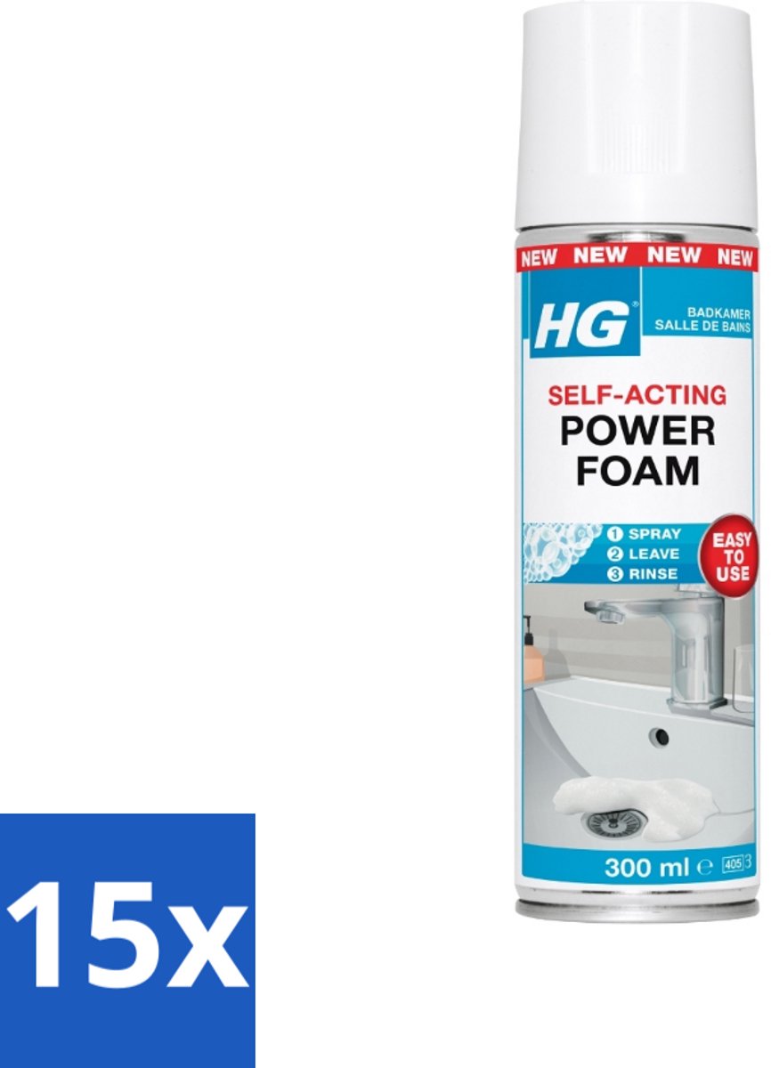 15 x HG - Badkamer - Badkamerreiniger - Power Foam Badkamer - Zelf-Activerend - 300 ml - Badkamerreiniger - Schuimreiniger - Badkamer Reinigen - Kalkaanslag Verwijderen - Zeepresten Verwijderen