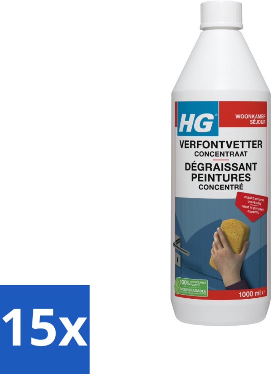 15 x HG Verfontvetter Concentraat 1 liter - Verf Ontvetter - Ontvettingsmiddel - Vetvrij Maken - Schilderen Voorbereiden - Schuren Vermijden