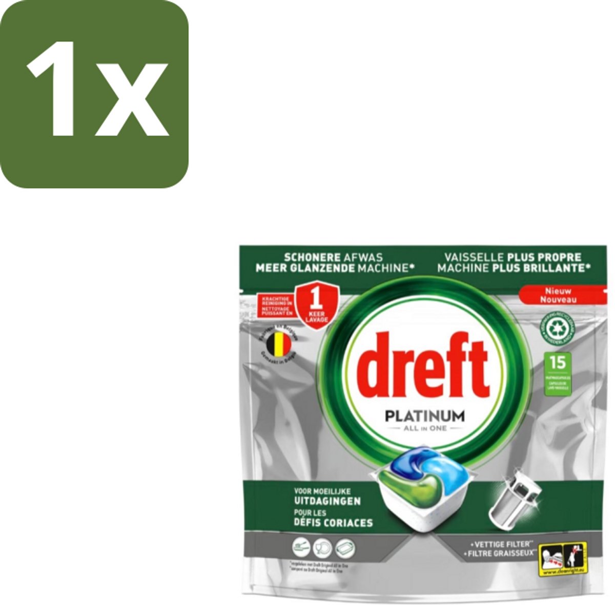 Dreft – Vaatwascapsules – Platinum All-in-One – 15 Capsules - 1 stuk