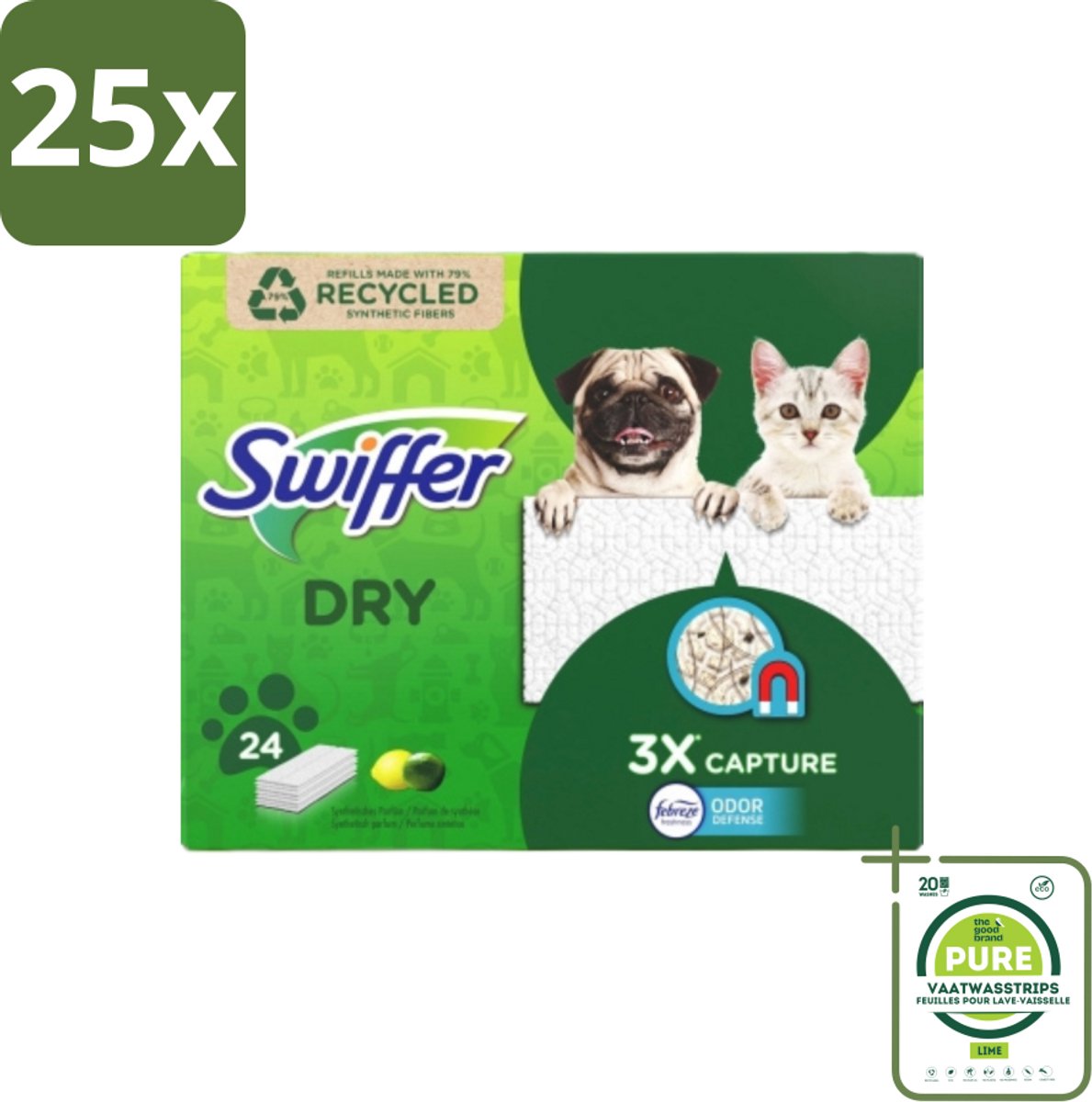 25 x Swiffer Dry - Vloerdoekjes - Navulling - Febreze Citroengeur - 24 Doekjes - Grootverpakking - Vloerdoekjes - Stofzuigen - Schoonmaken - Vloerreiniger - Navulling