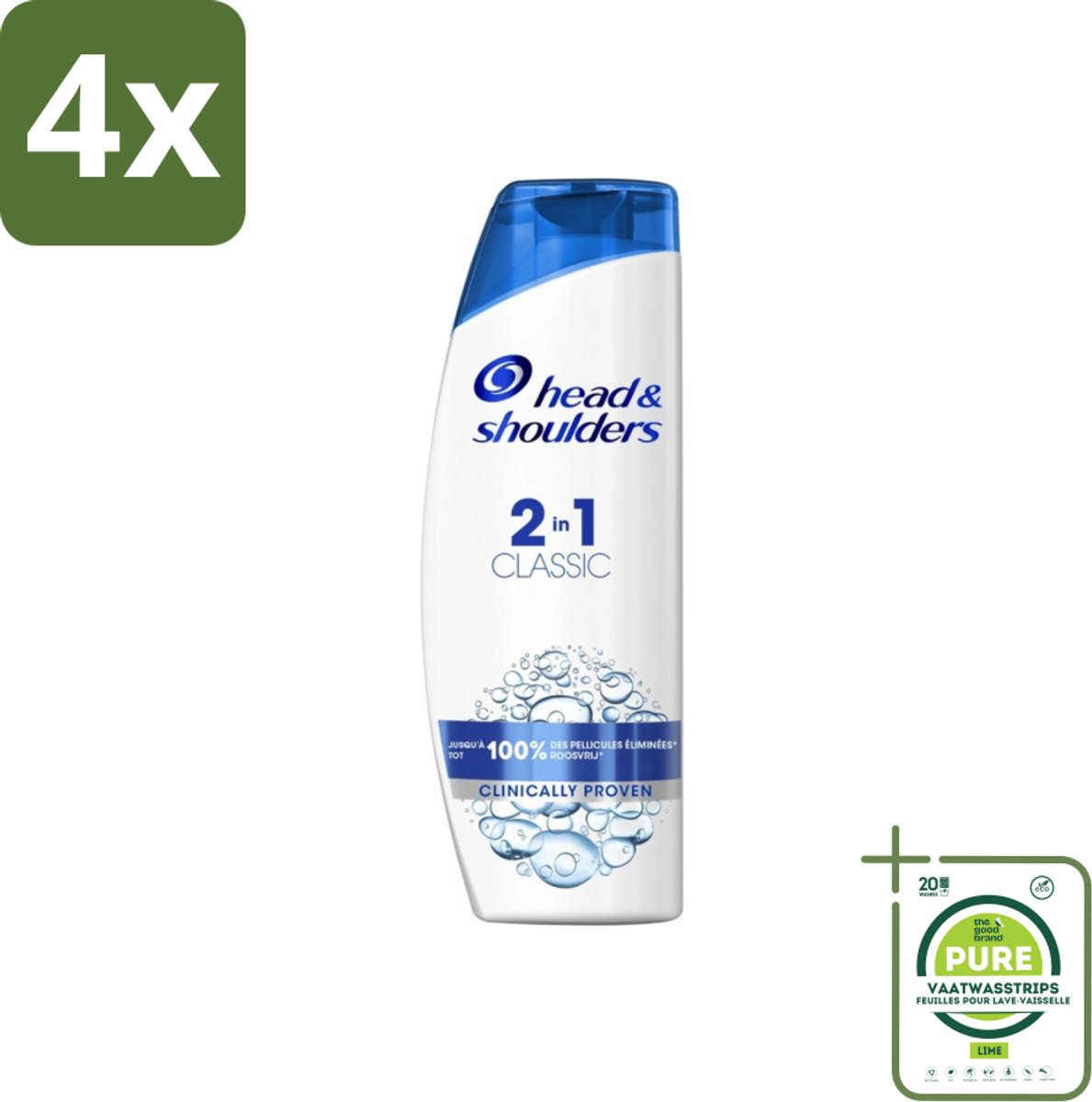Head & Shoulders - 2in1 Anti-Roos Shampoo & Conditioner - Classic - 270 ml - Voordeelverpakking - 4 stuks - Roos shampoo - Anti roos shampoo