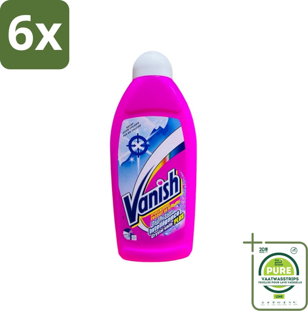 Vanish Gordijnen - Kristalwit - Wasmiddel - Zonder Chloor - Witte Was - 500 ml - Voordeelverpakking - 6 stuks - Wasmiddel gordijnen - Wit wasmiddel