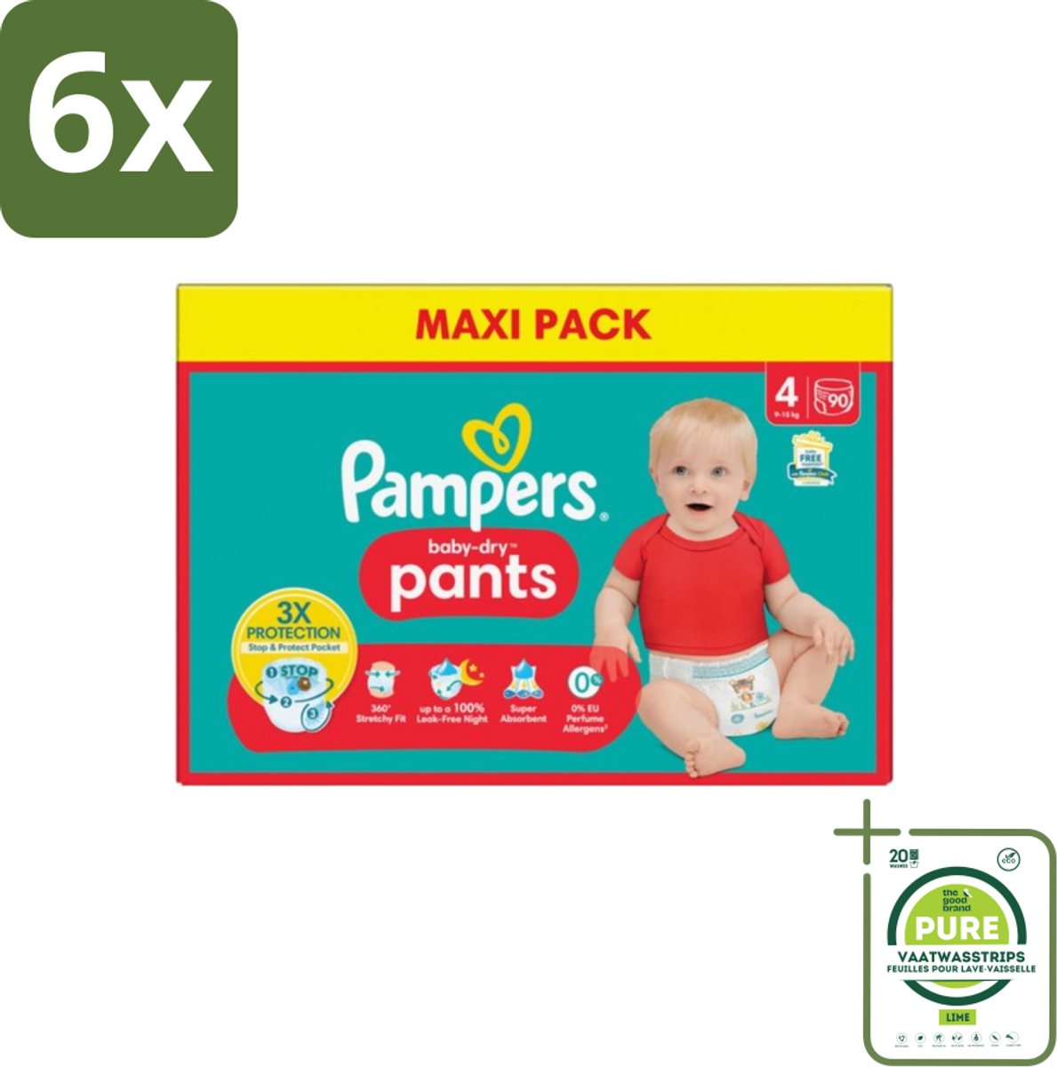 Pampers - Baby-Dry Pants - Luierbroekjes - Maat 4 (9-15 kg) - Extra Droog - 90 Luiers - Voordeelverpakking - 6 stuks - Pampers Baby-Dry - Luierbroekjes