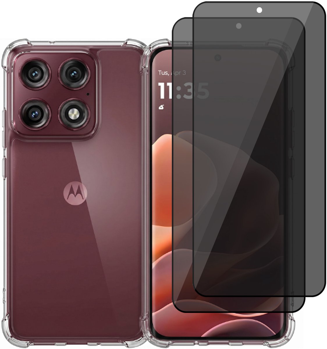 Hoesje geschikt voor Motorola Moto Edge 70 – CrystalClear Back Cover – Schokbestendig – 2 Stuks Privacy Screenprotector Full Cover