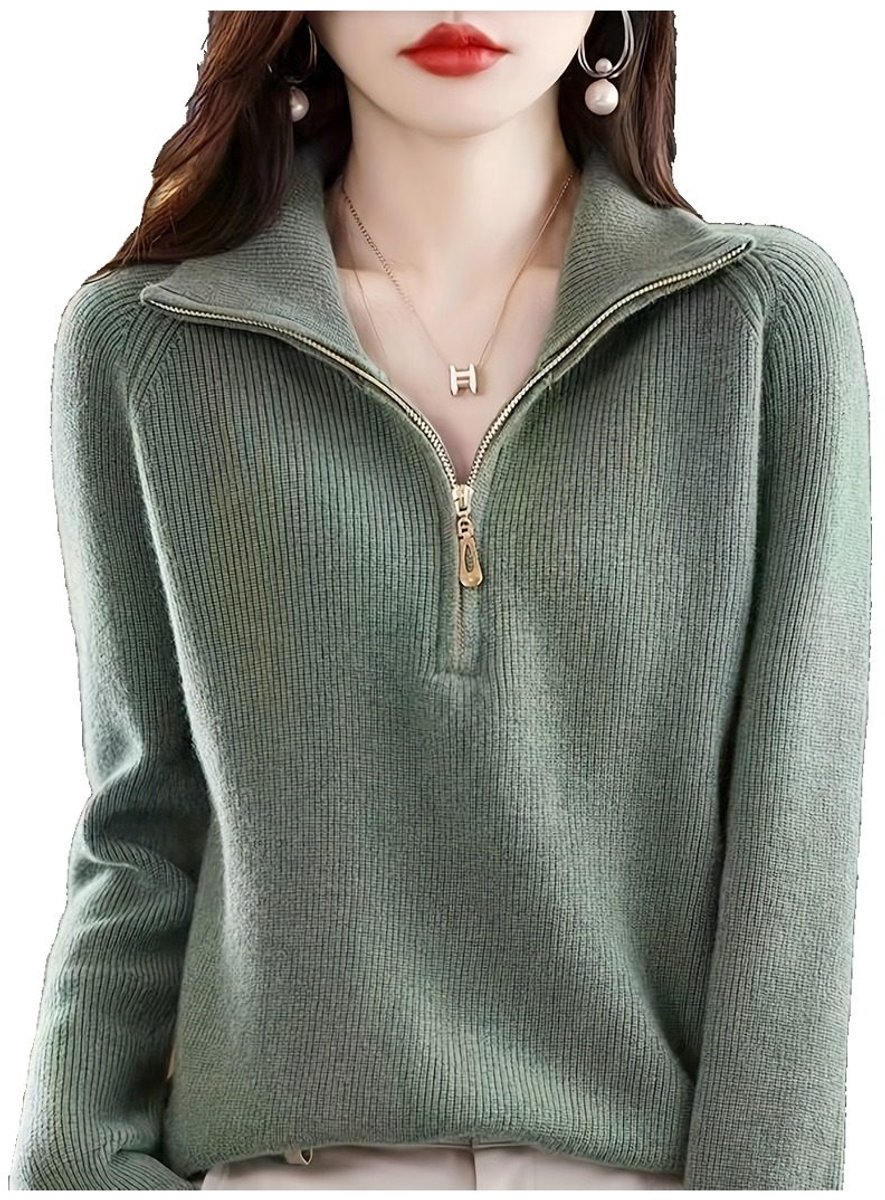 Currero Quarter Zip Dames Sweater Met Rits Jumper Quarterzip Hoodie Warme Trui Vest Lang Coltrui Groen