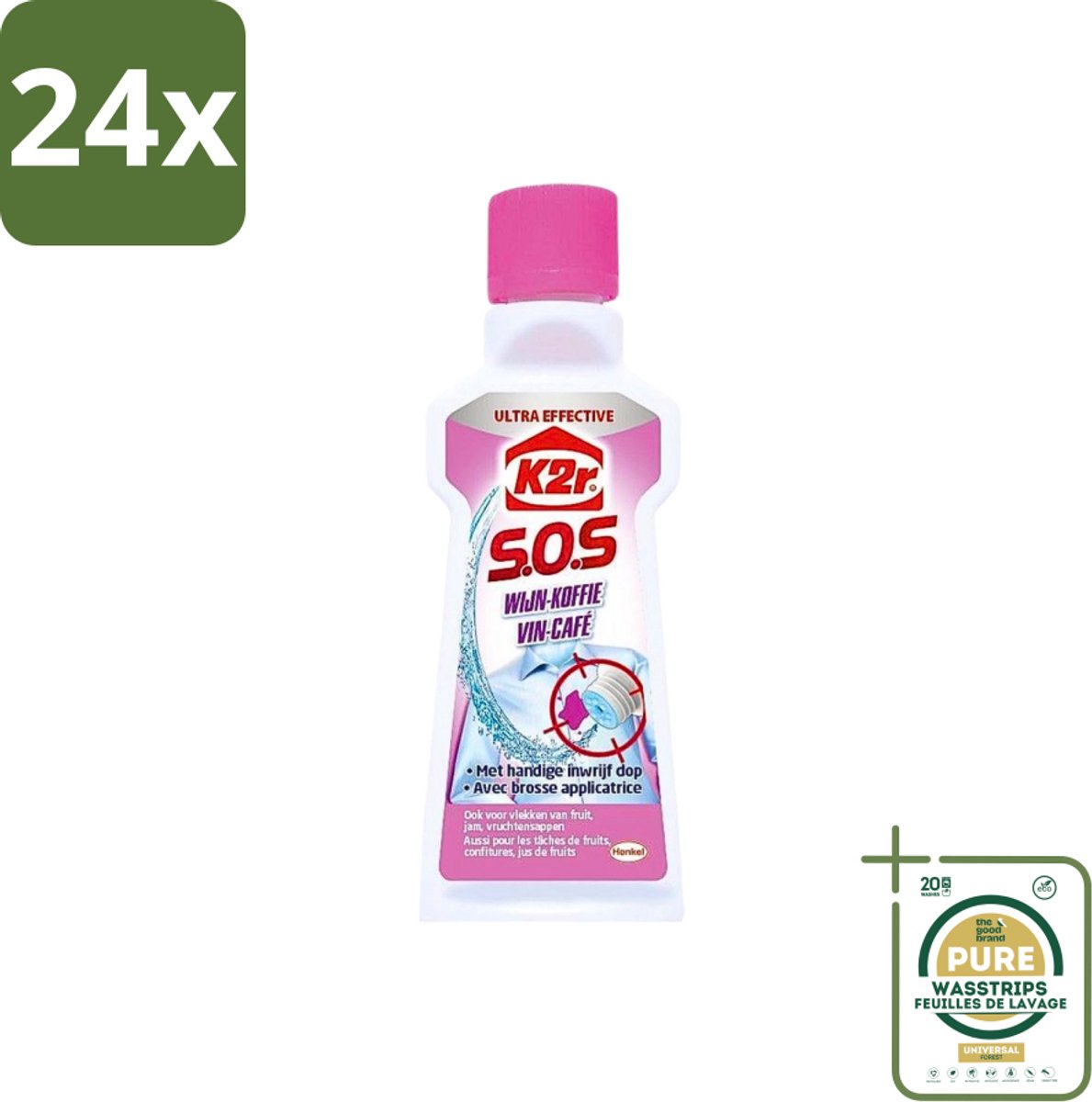 K2R - SOS Vlekverwijderaar - Wijn & Koffie - 50ml - Voordeelverpakking - 24 stuks - Koffievlekken - Textielreiniger