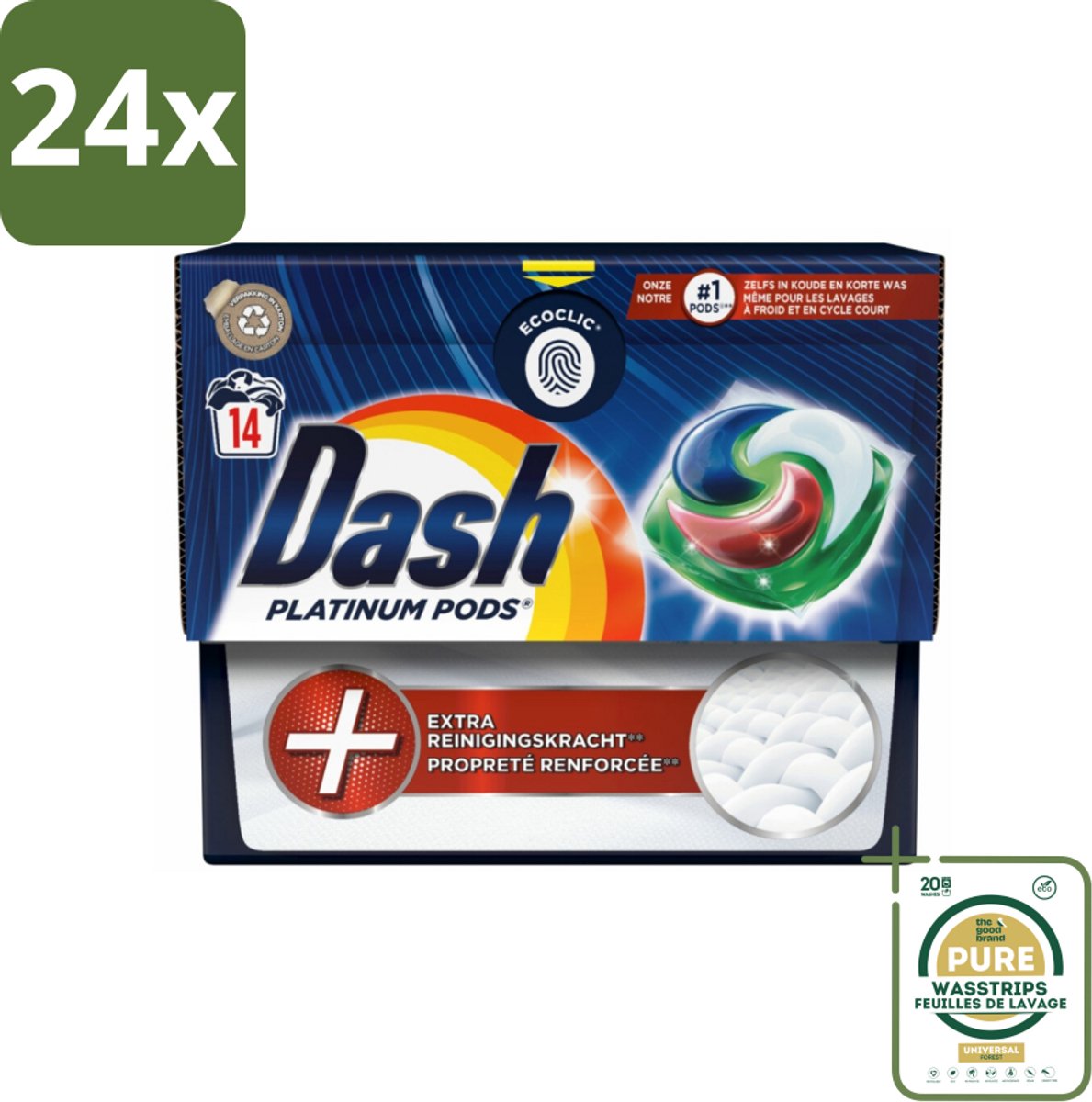Dash Platinum - Wasmiddel Capsules - Witte en Gekleurde Was - 14 Wasbeurten - Voordeelverpakking - 24 stuks - Waspoeder - Wasmiddel