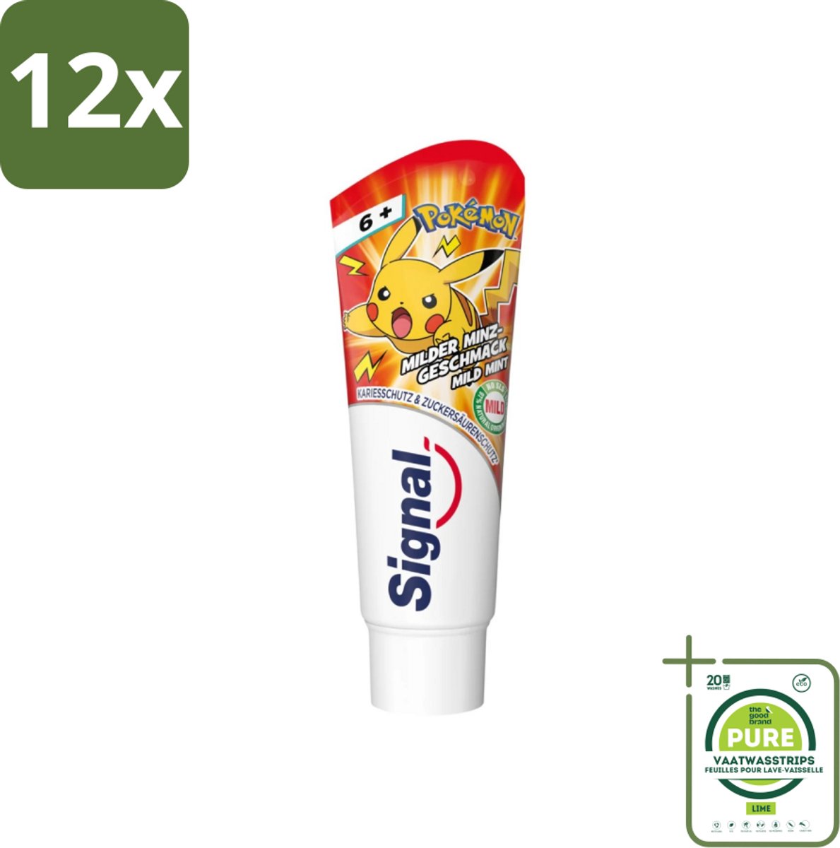 Signal - Pokémon - Tandpasta - Milde Munt Smaak - Anti-Tandsteen - Kinder 6+ Jaar - 75 ml - Voordeelverpakking - 12 stuks - Tandpasta voor kinderen - Pokémon tandpasta