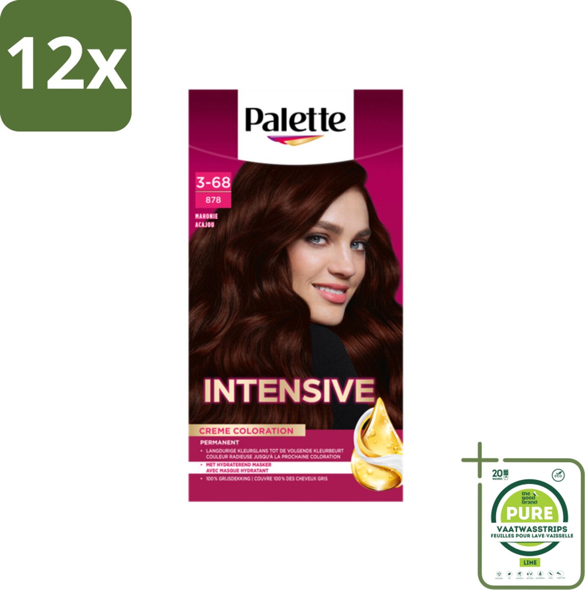 Palette Intensive Oil-Care Color Haarkleuring 878 Mahonie - Voordeelverpakking - 12 stuks - Haarverf - Haarkleur