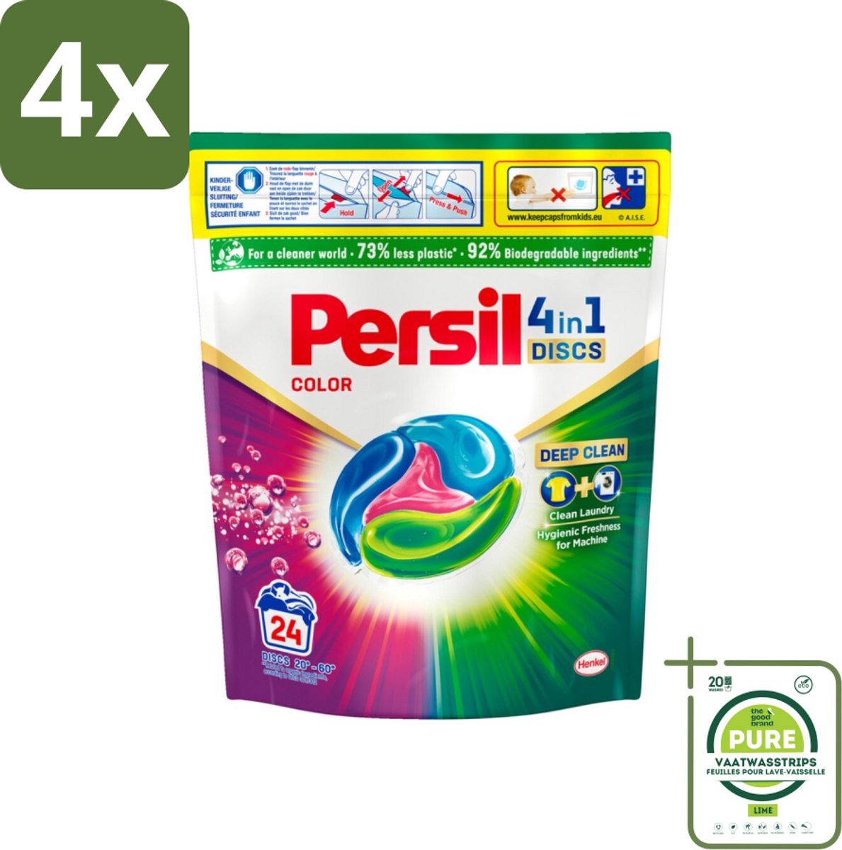 Persil - Wasmiddelcapsules - 4-In-1 Discs - Gekleurde Was - 24 Wasbeurten - Voordeelverpakking - 4 stuks - Wasmiddelcapsules - Gekleurde was