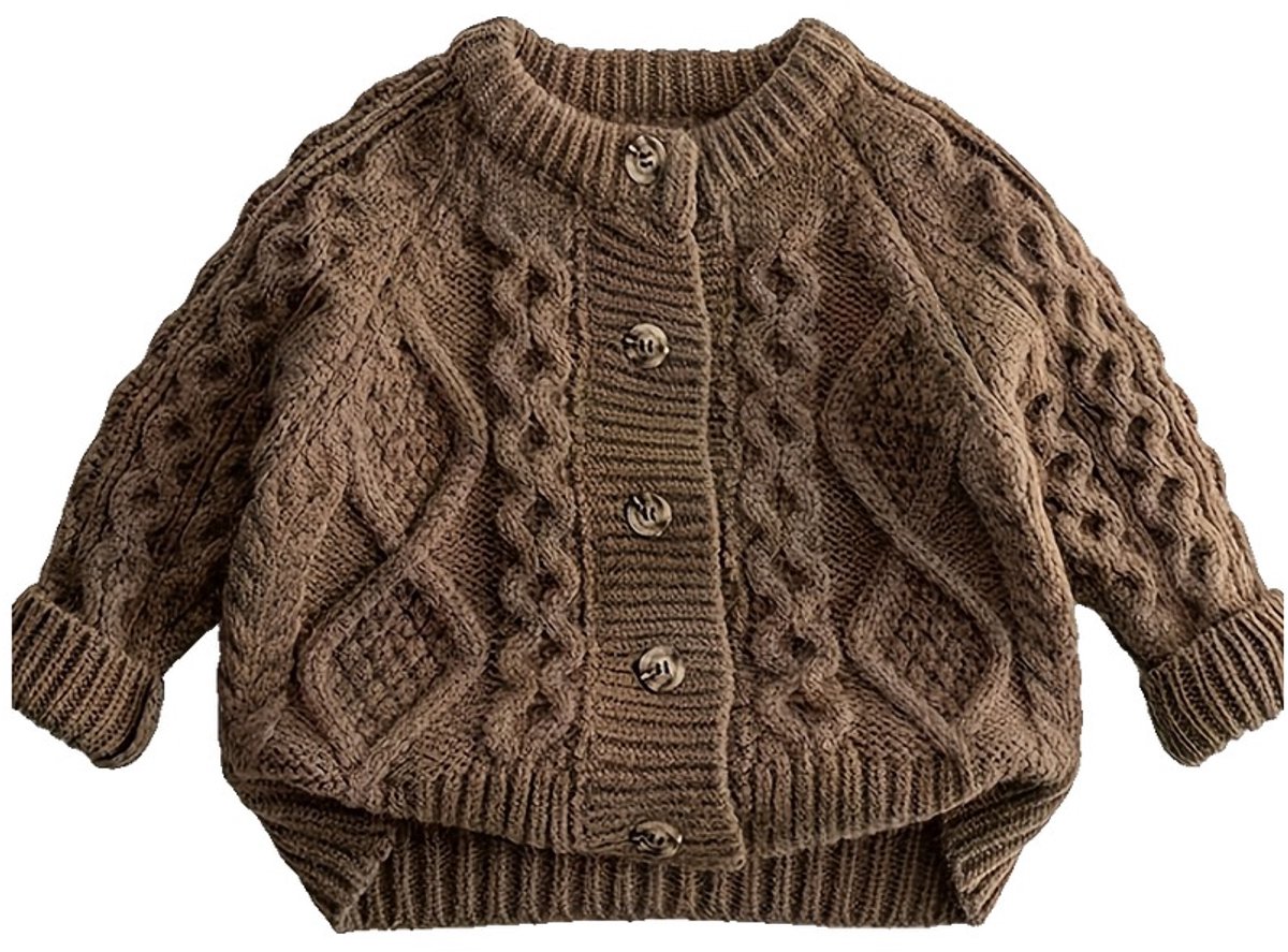 Currero Cardigan Jongens Vest Jongen Met Knopen Kinderen Warm Gebreid Vest Long 1-2 Jaar Bruin