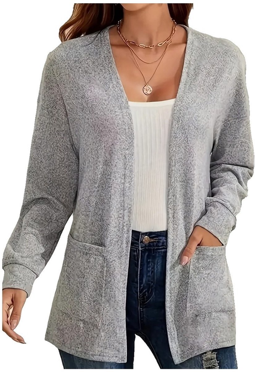 Currero Cardigan Dames Vest Vrouwen Met Knopen Volwassenen Warm Gebreid Vest Long Lichtgrijs