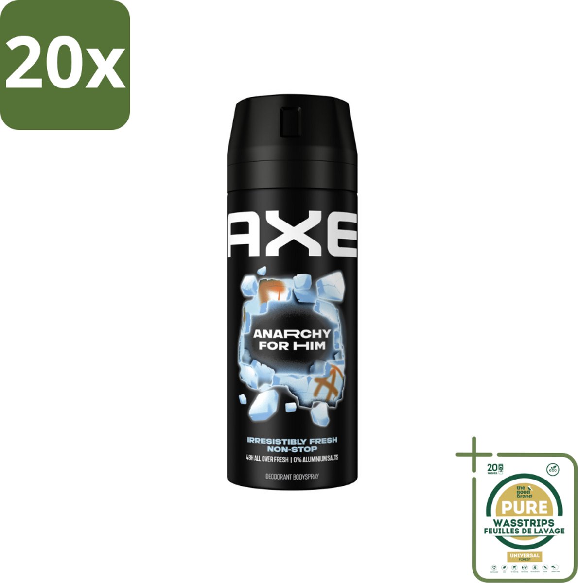 20 x Axe Deodorant Bodyspray Anarchy for Him 150 ml - Grootverpakking - 48 Uur Frisheid - Deodorant Bodyspray - Geur Van Granaatappel - Geur Van Sandelhout - Zinktechnologie