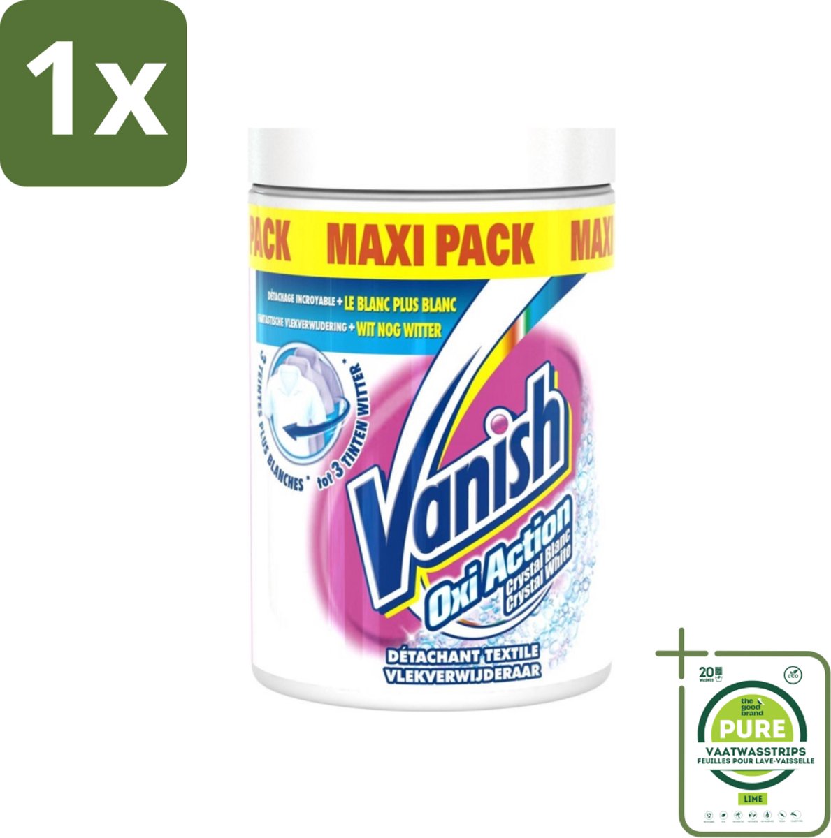1 x Vanish Oxi Action - Vlekkenverwijderaar Poeder - Witte Was - Maxi Pack - 1 Kg - Vlekkenverwijderaar - Witte Was - Waspoeder - Wasmiddel - Vlekken Verwijderen