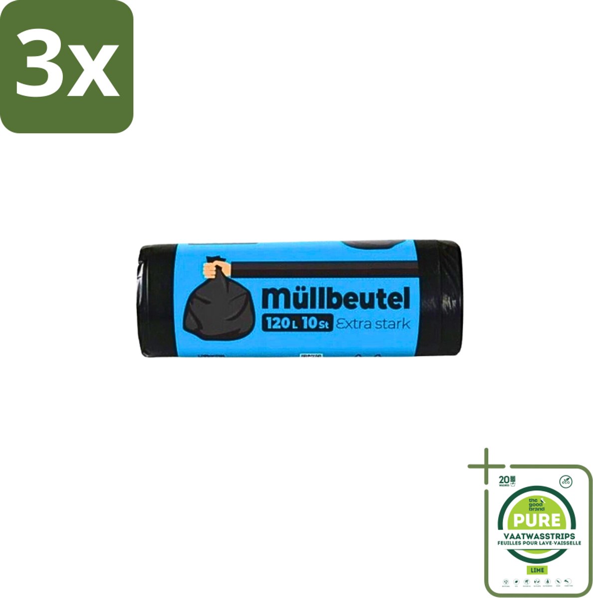 3 x Deluxe - Vuilzakken - Stevig & Ruim - 10 Vuilniszakken - 120L - Grootverpakking - Vuilzakken - Afvalzakken - Vuilniszakken - 120 Liter - Stevige Vuilzakken