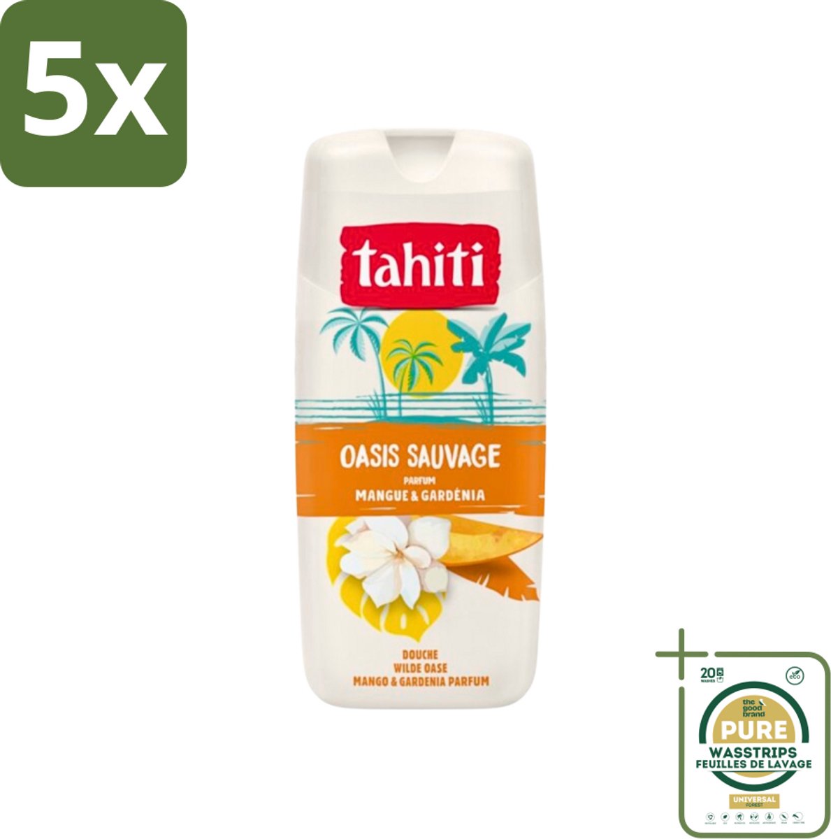 5 x Tahiti - Douchegel - Wilde Oase - Mango & Gardenia - 315 ml - Grootverpakking - Douchegel - Mango - Gardenia - Tropisch - Geur