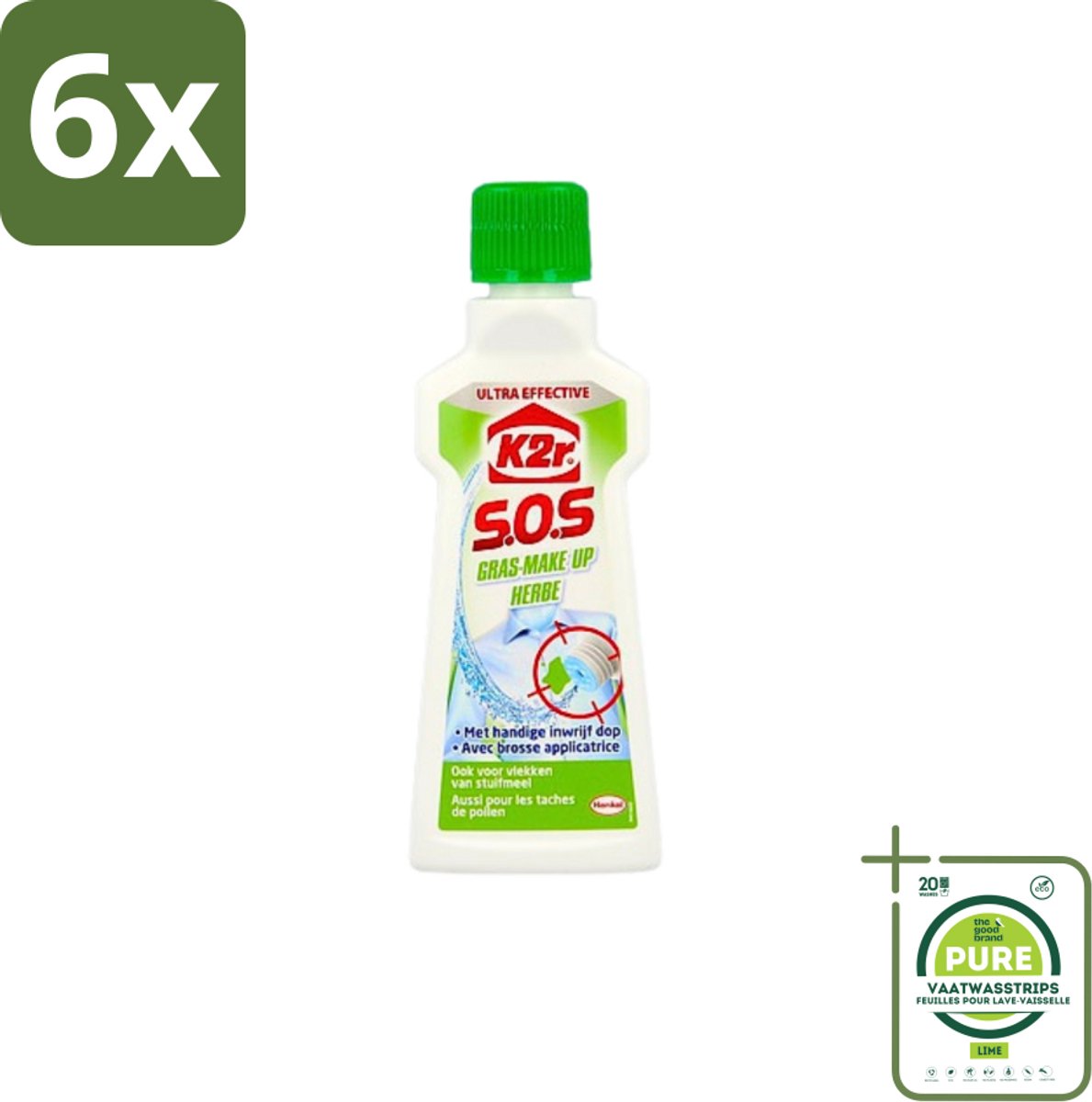 K2R - SOS Vlekverwijderaar - Gras & Make-up - 50ml - Voordeelverpakking - 6 stuks - Vlekkenverwijderaar - Gras vlekken
